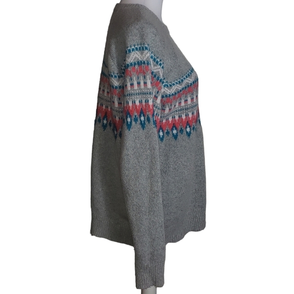 Fair Isle Knit Wool Alpaca Blend Crewneck Sweater Size XL Gray Pink Blue Preppy - Picture 3 of 11
